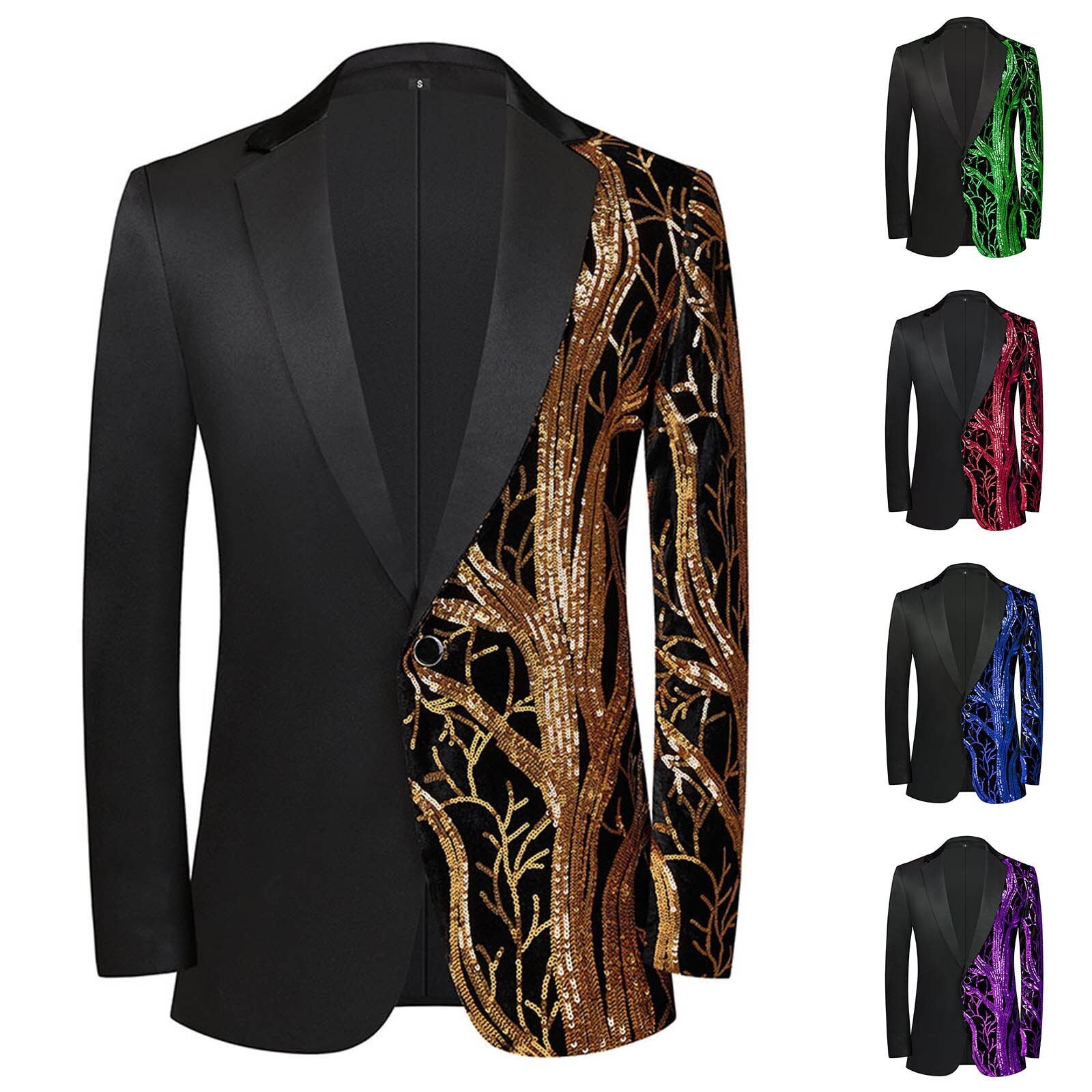 Men Black Sequin Shiny Prom Suit Jacket One Button Slim Fit Blazers Tuxedo Coats