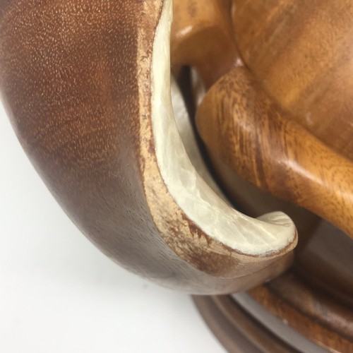 Lotus Flower Monkey Pod Wooden Bowl Mother of Pearl Lazy Susan