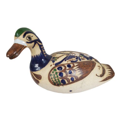 Vintage Mexican Folk Art Pottery Tonala Hand Painted Bird Boho Duck 12