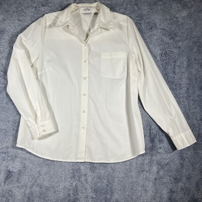 E-col-o-gie Women's White Long Sleeve Button Up Shirt 100% Cotton Size XL