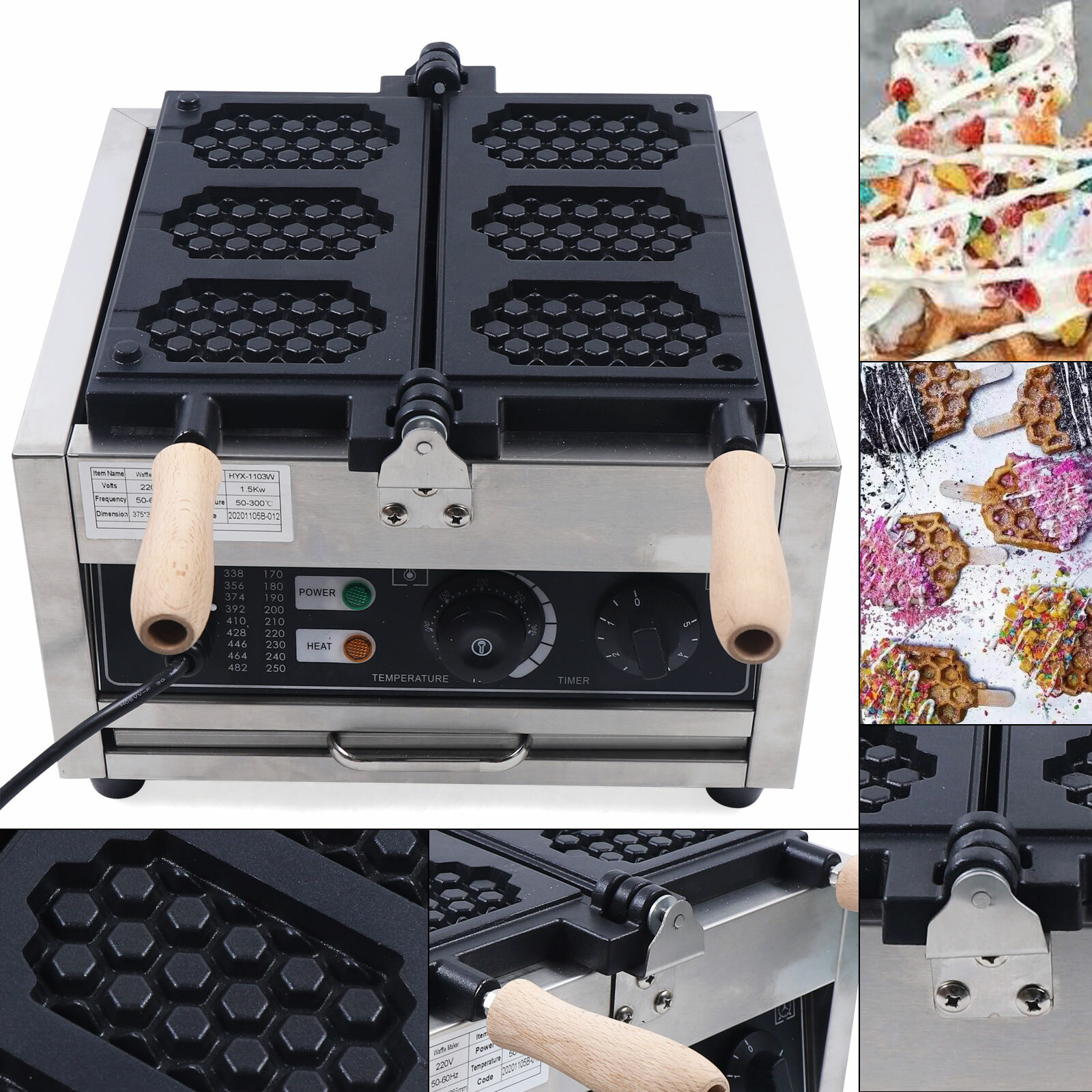 Commercial Electric Two Plates Waffle Baker Stainless Steel Non-stick 2000W 240V