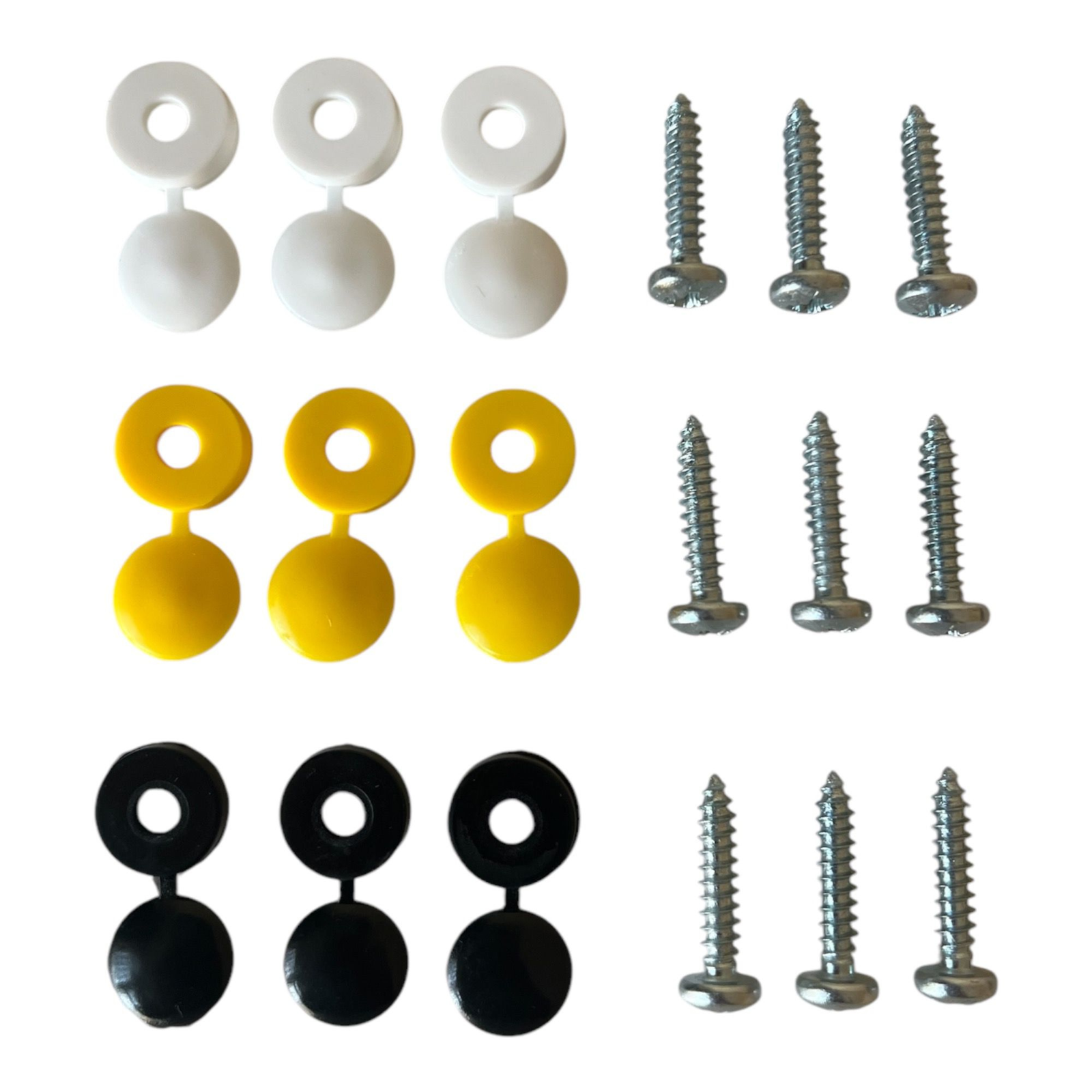 18 PCS Number Plate Screws & Screw Caps - Black Yellow & White Fixing Car Kit