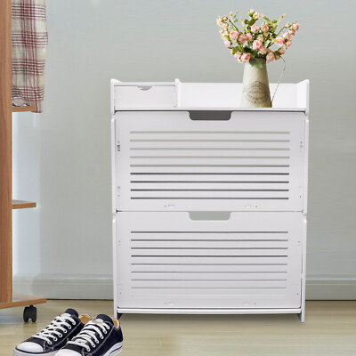 2 Tier Flip Drawer Shoe Storage Cabinet Organizer PVC Narrow Shoe
