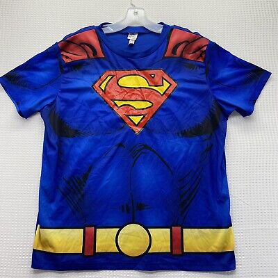 Superman Costume Cosplay Mens T-Shirt XL Blue Red (1I)