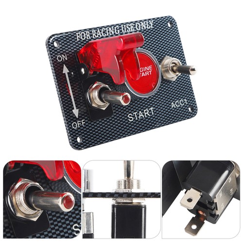 Carbon Ignition Button Switch Panel Engine Start Push LED 12V Toggle Racing Car