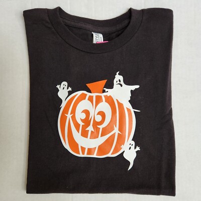 Handmade Halloween T Shirt Glow In The Dark Ghosts With Pumpkin Youth Large OOAK