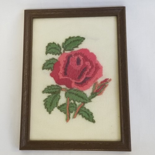 Vintage Needlepoint Roses in Wooden Frames