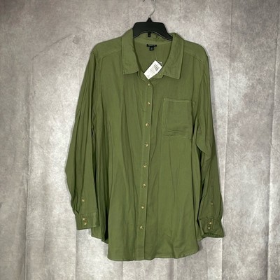 TORRID Olive Green Lizzie Duofold Button Up Long Sleeve Shirt 3X 22-24 NWT