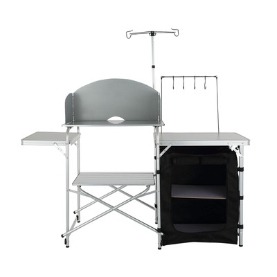 VEVOR Camping Kitchen Table Folding Portable Cook Table 1 Cupboard & Windscreen