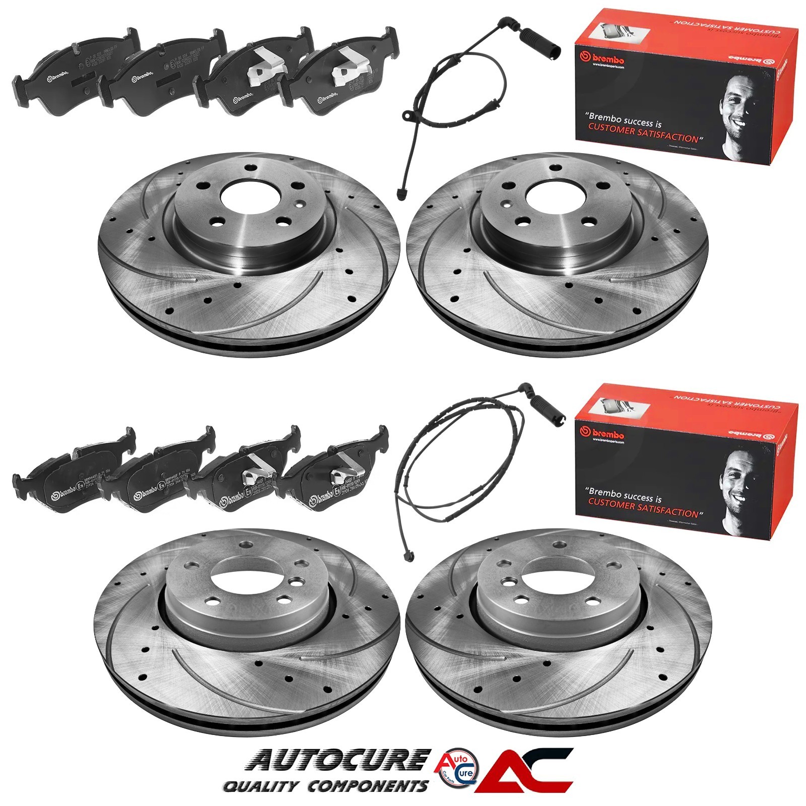 FOR BMW 3 SERIES 320CD E46 FRONT & REAR DRILLED & GROOVED DISCS & BREMBO PADS