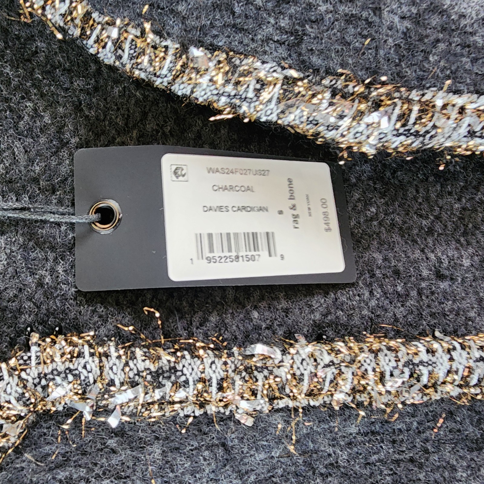 Rag & Bone Davies Wool Blend Cardigan Women's S Charcoal Contrast Trim L/S - Picture 6 of 14