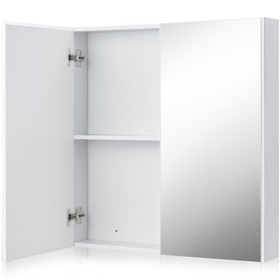 Topbuy Double Door White Storage Cabinet Wall Mounted Bathroom Mirrored