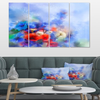 Designart ''Blue Corn Flowers and Red Poppies'' Flower Canvas  Small