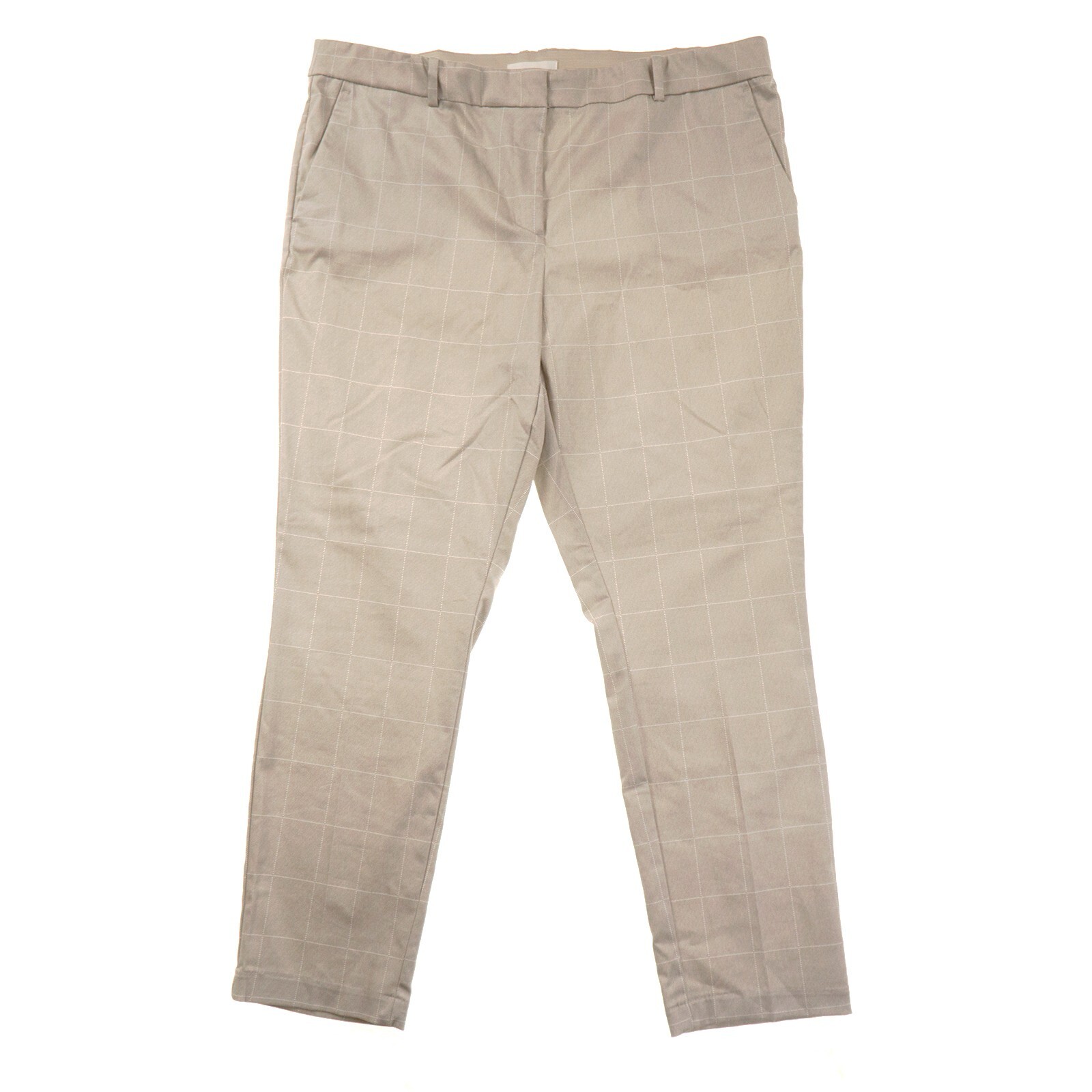 H&M Beige Plaid Slacks Womens 18 Dress Pants Elastic Waist