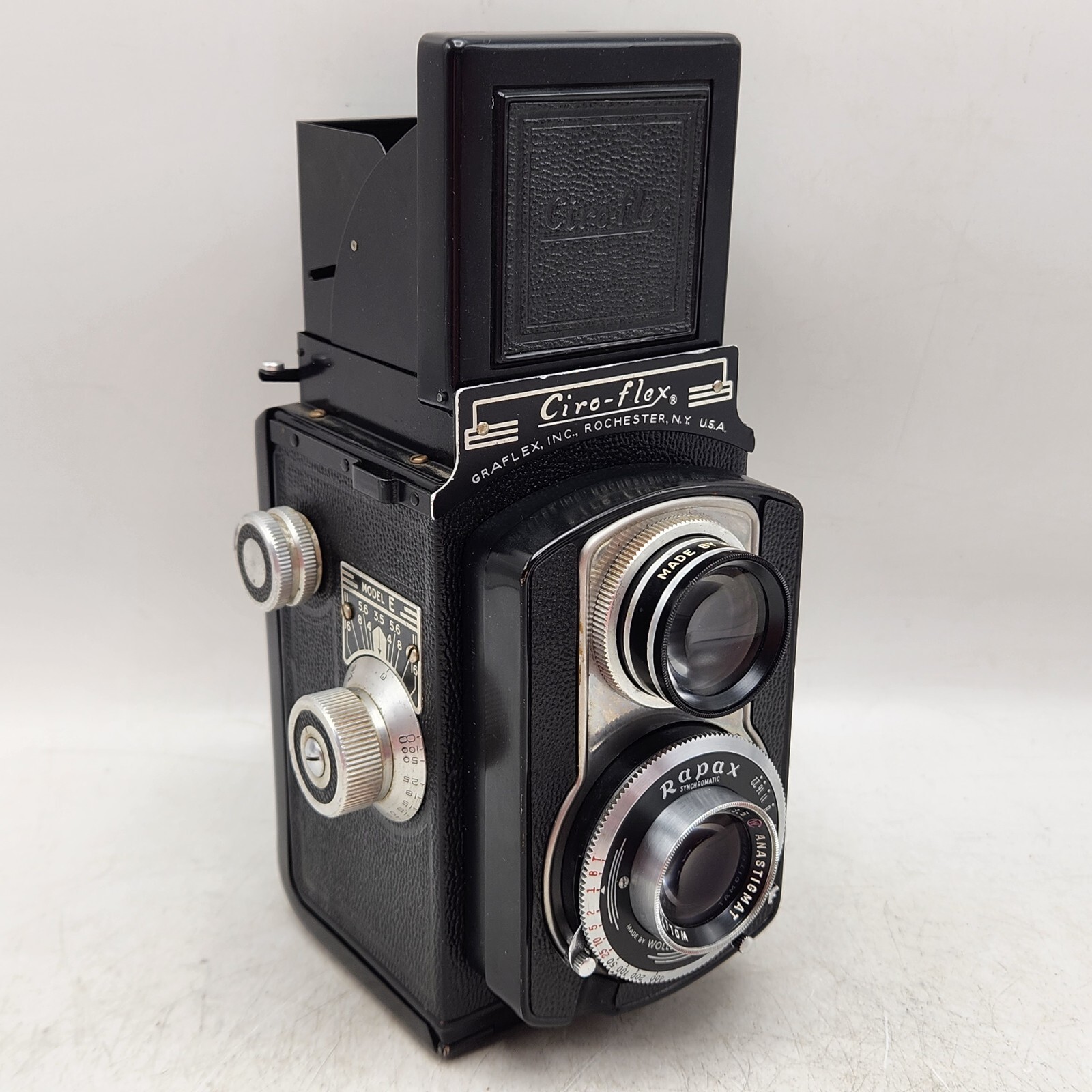 Ciro-flex Model E 二眼レフカメラ VINTAGE CIRO-FLEX CAMERA, RAPAX SHUTTER, LEATHER CASE, NO TESTED