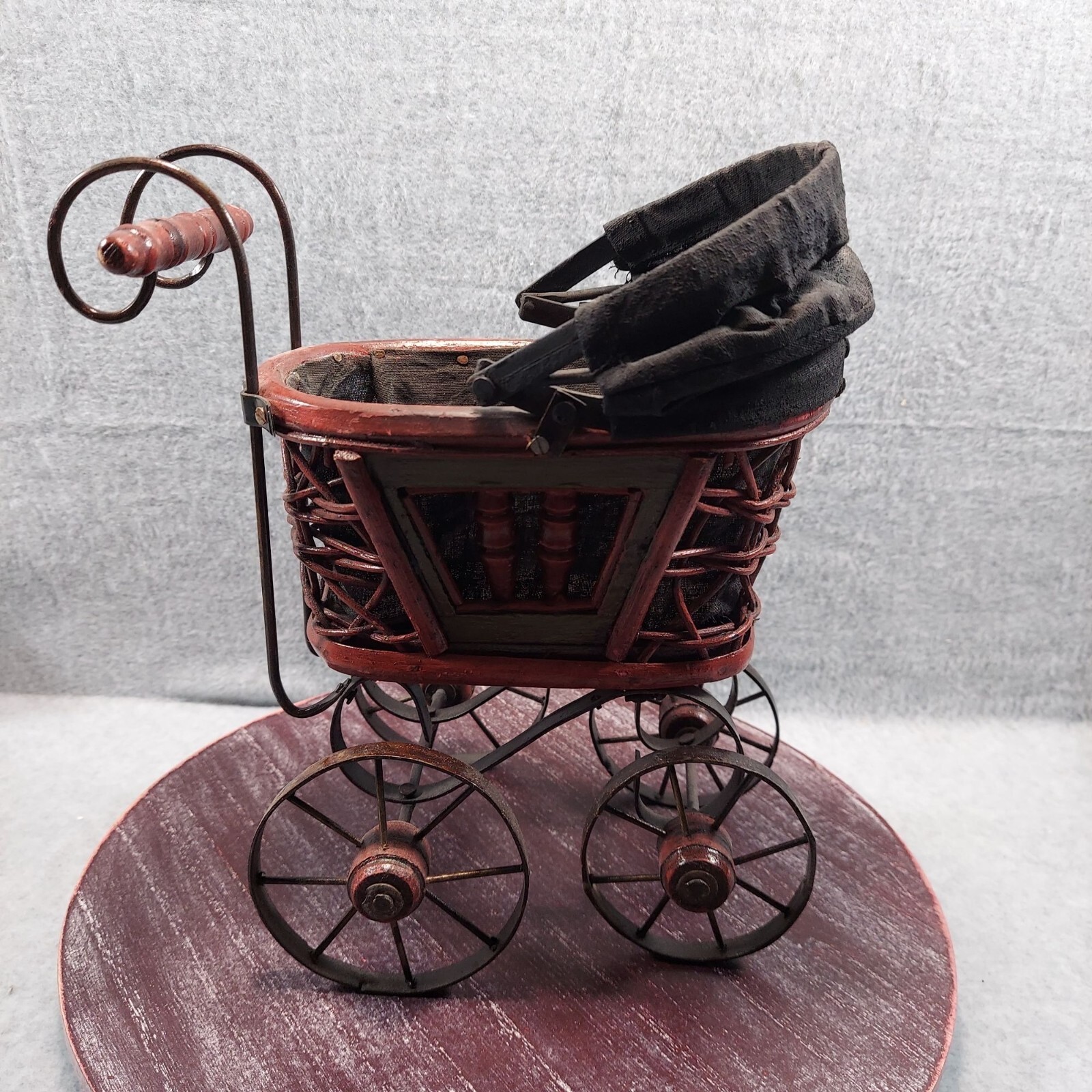 Antique Victorian Baby Doll Carriage Wood Metal Stroller