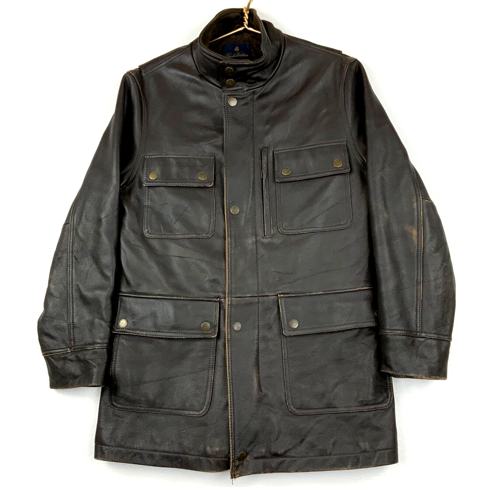 Vintage Brooks Brothers Full Zip Trench Coat Leather Jacket Size Small Brown