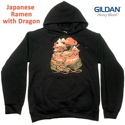 New Japanese Ramen Dragon Graphic Gildan Heavy Blend Pullover Hoodie Black Sz S
