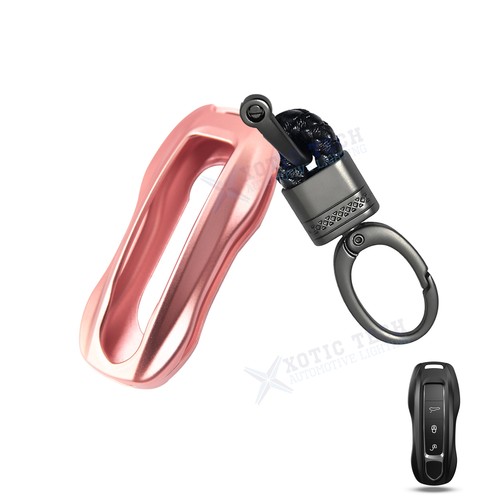 For New Porsche Cayenne Panamera Remote Pink Aluminum Key Fob Shell Cover Chain