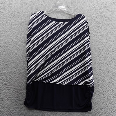 Chico's Striped Tunic Top Size 4 US 20 Navy White Women Stretch Ruched Hem