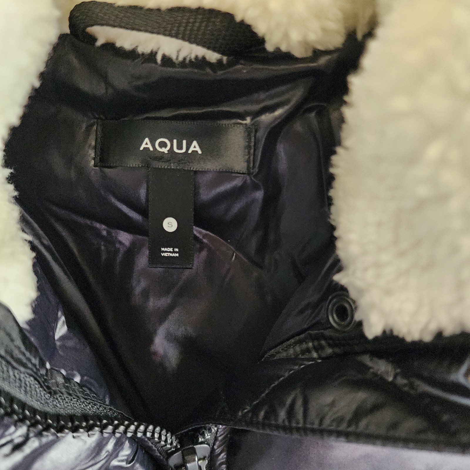 AQUA Jane Down Fur Trim Puffer Jacket Women's S Jet/White Snap/Zip Closure L/S - Picture 5 of 14