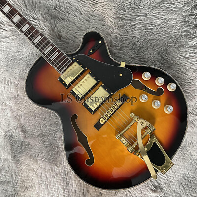 Sunburst Hollow Body ES5 Switchmaster Electric Guitar H-H-H Jazz Gold Hardware
