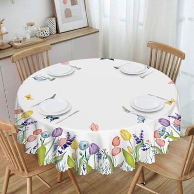 Round Table Cloths 60 Inch Floral Circle Tablecloth Waterproof Stain Resistan...