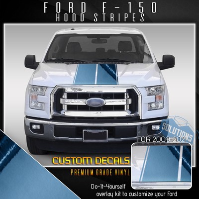 For 09-21 Ford F-150 Hood Rally Stripes Graphic Decal Overlay - Chrome Vinyl