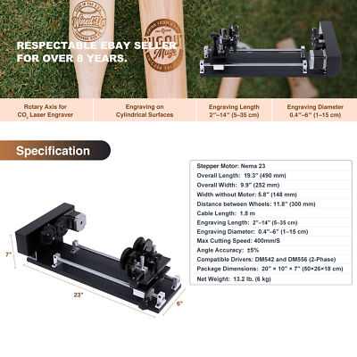 OMTech 4-Wheel Rotary Axis Attachment for 60W 80W 100W 130W CO2 Laser Engraver