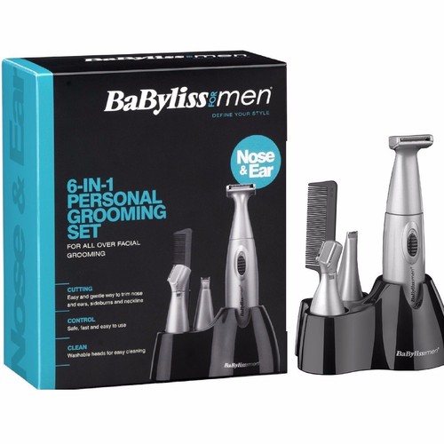 Babyliss Mens 6-in-1 Ear, Nose, Eyebrow, Beard Hair Trimmer Grooming Shaving Kit