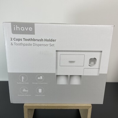 iHave Toothbrush Holders for Bathrooms, 2 Cups Toothbrush Holder Wall Mounted