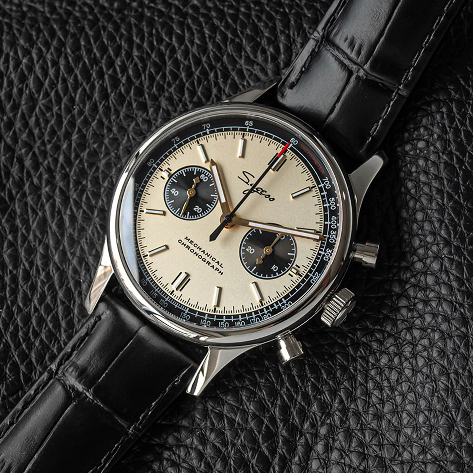Pre-owned Sugess Chrono Heritage Swanneck Panda Dial Chrono Watch Seagull 1963 Supank005sn