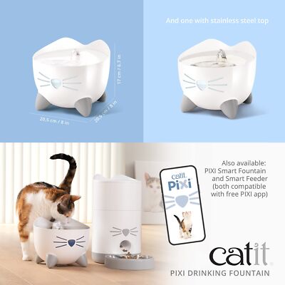 Catit PIXI Drinking Fountain – Cat Water Fountain with Triple Filter and Ergo...
