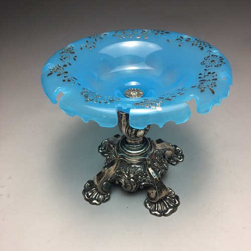 Antique 19th Century Platinum Gilt Opaline 800 Silver Mounted Austrian Compote