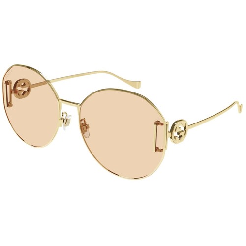 Pre-owned Gucci Women's Sunglasses Gold Metal Oval Full Rim Frame Pink Lens Gg1206sa 004