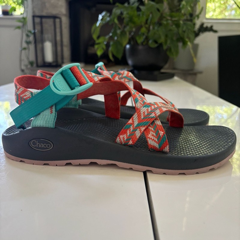 Chaco Women's ZX/1 Cloud Sandals Size 10 Orange Teal Geometric