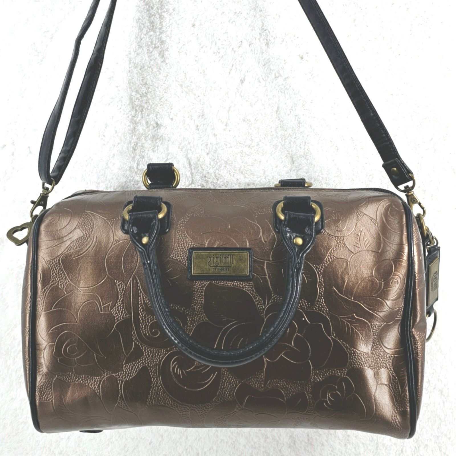★NlCK&NLCOLE★ CRYSTAL LEATHER MULTI WAY BAG_CREAM Starz Art Vegan Leather Retro Crystal Overnight Latch On Bag