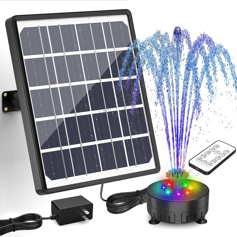 8W Solar Fountain with 3000mAh Battery, DIY Rechargeable Solar Water