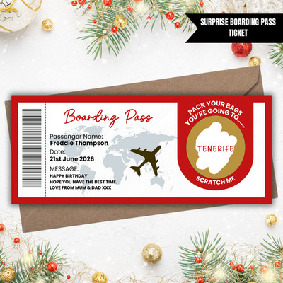 Christmas Personalised Scratch Off Boarding Pass Holiday Surprise Reveal Ticket