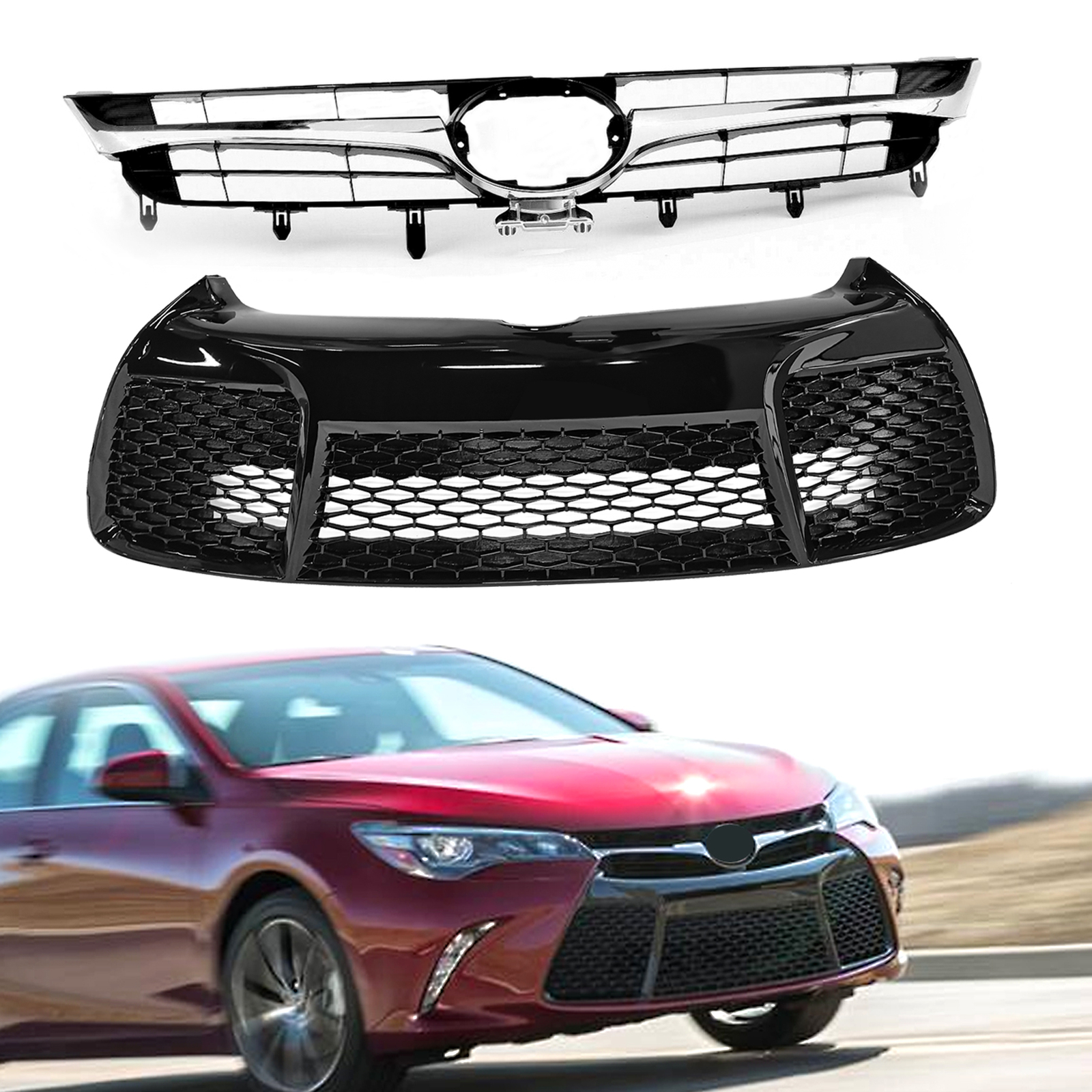 Front Lower Bumper Grille For Toyota Camry LE/XLE 2015-2017 – Gray Plastic
