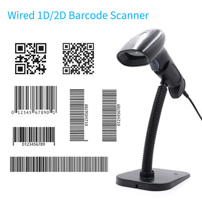 Handheld Wired USB 1D 2D QR Barcode Scanner w/ Stand Bar Code Imager Reader E9Y0