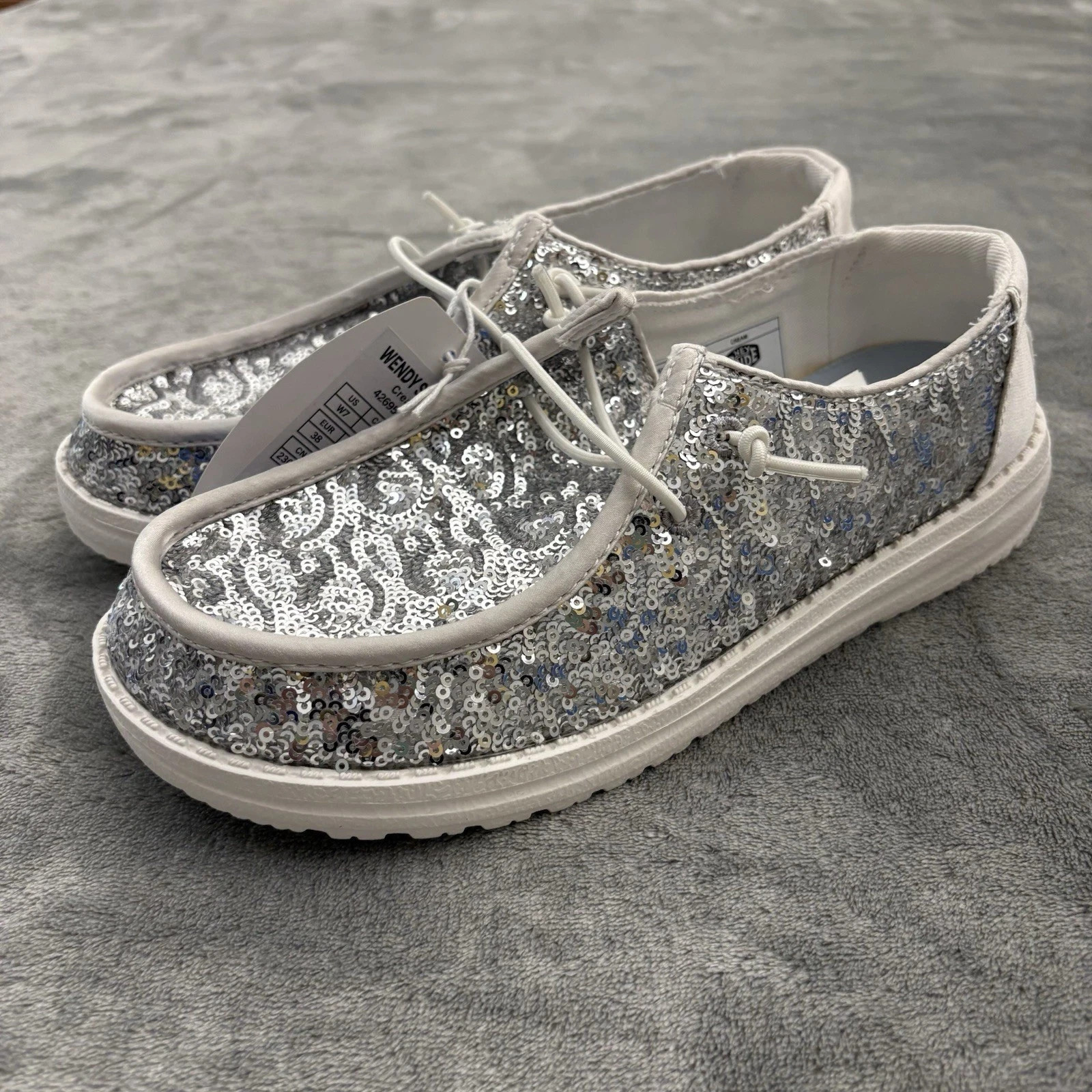 Hey Dude Wendy Silver Disco Sequin Casual Shoes Slip On