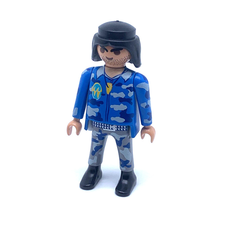 Playmobil * Dinosaures * Homme Brun Mal RasÃ© Camouflage Bleu Gris Pendentif 9434
