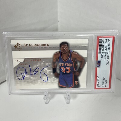 PATRICK EWING PSA 10 GEM MINT 2003 UD SP AUTHENTIC SP SIGNATURES ON CARD AUTO
