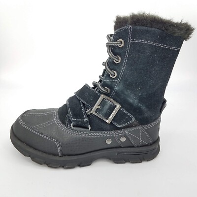 Marc Echo Unltd BRAXTON Boys Black Suede Lace Up Buckle Strap Winter Boots US 2