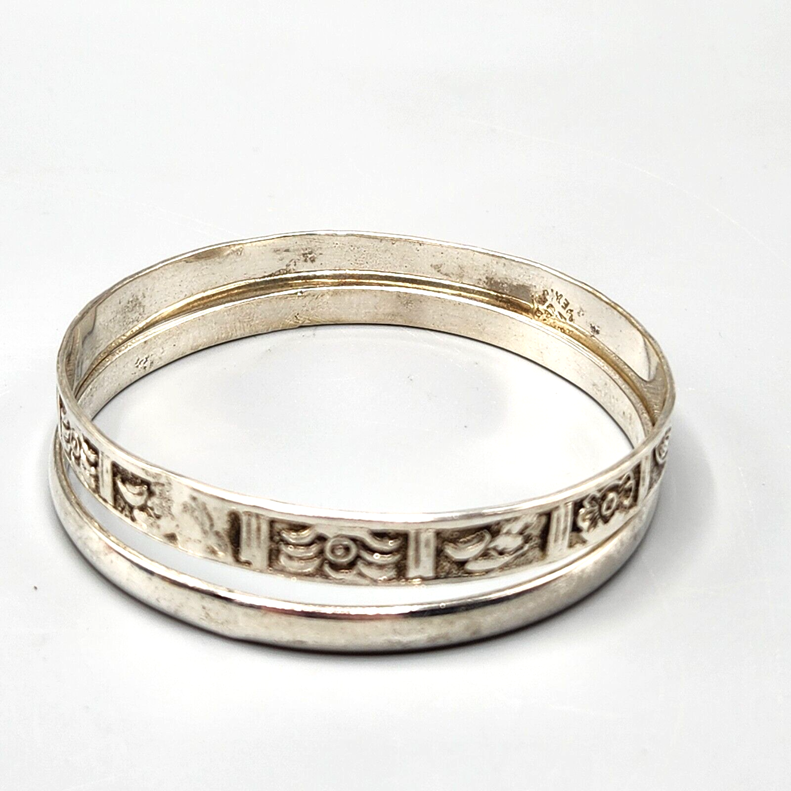 Sterling Silver Bangle Bracelets 925 Taxco Mexico Pair Panel
