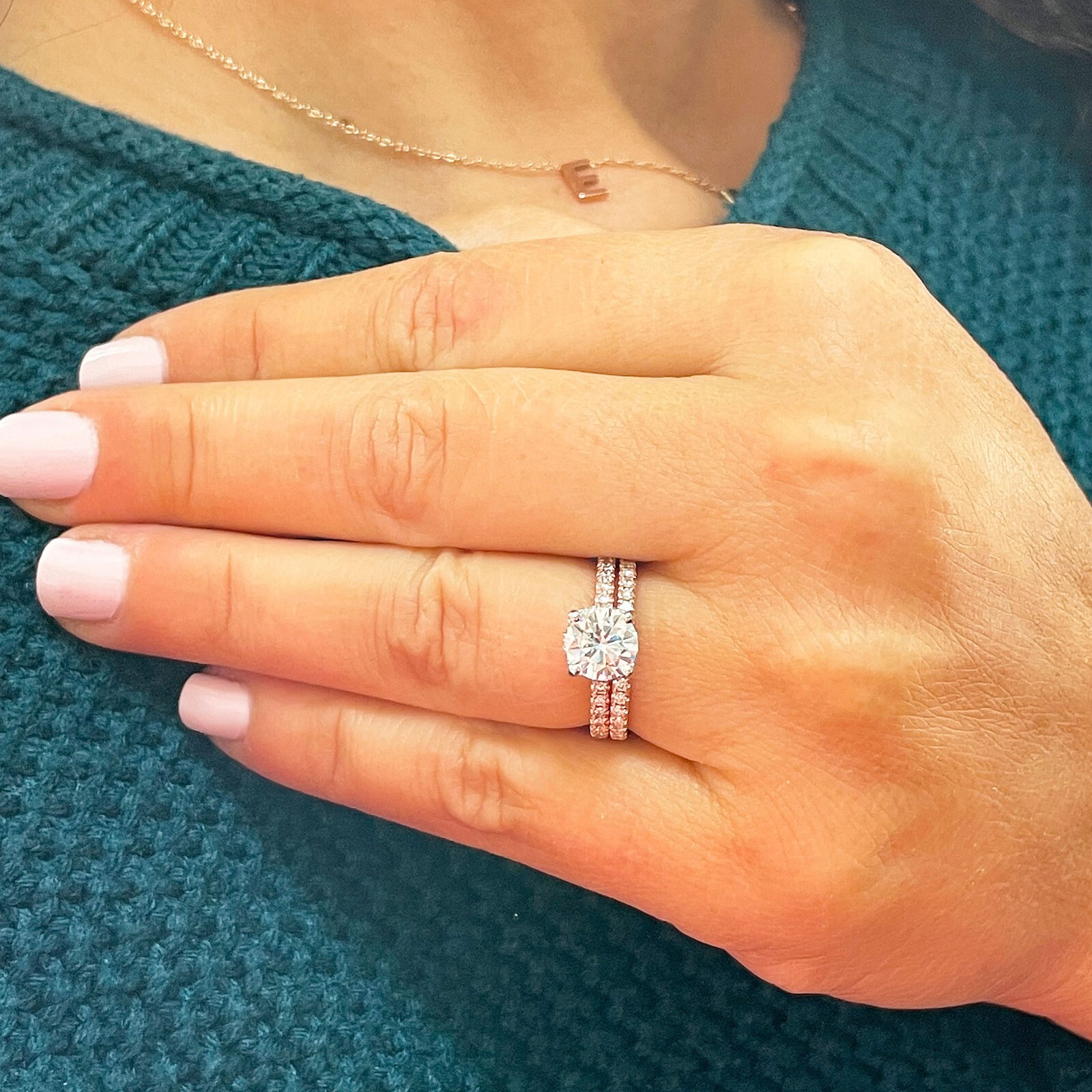 Pre-owned Knr Gia Certified 14k Solid Rose Gold Round Diamond Engagement Ring And Band 2.10ct In White