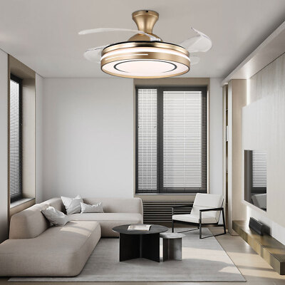 Flush Mount LED Ceiling Fan Chandelier Lamp 42'' Retractable Modern Light Fixture