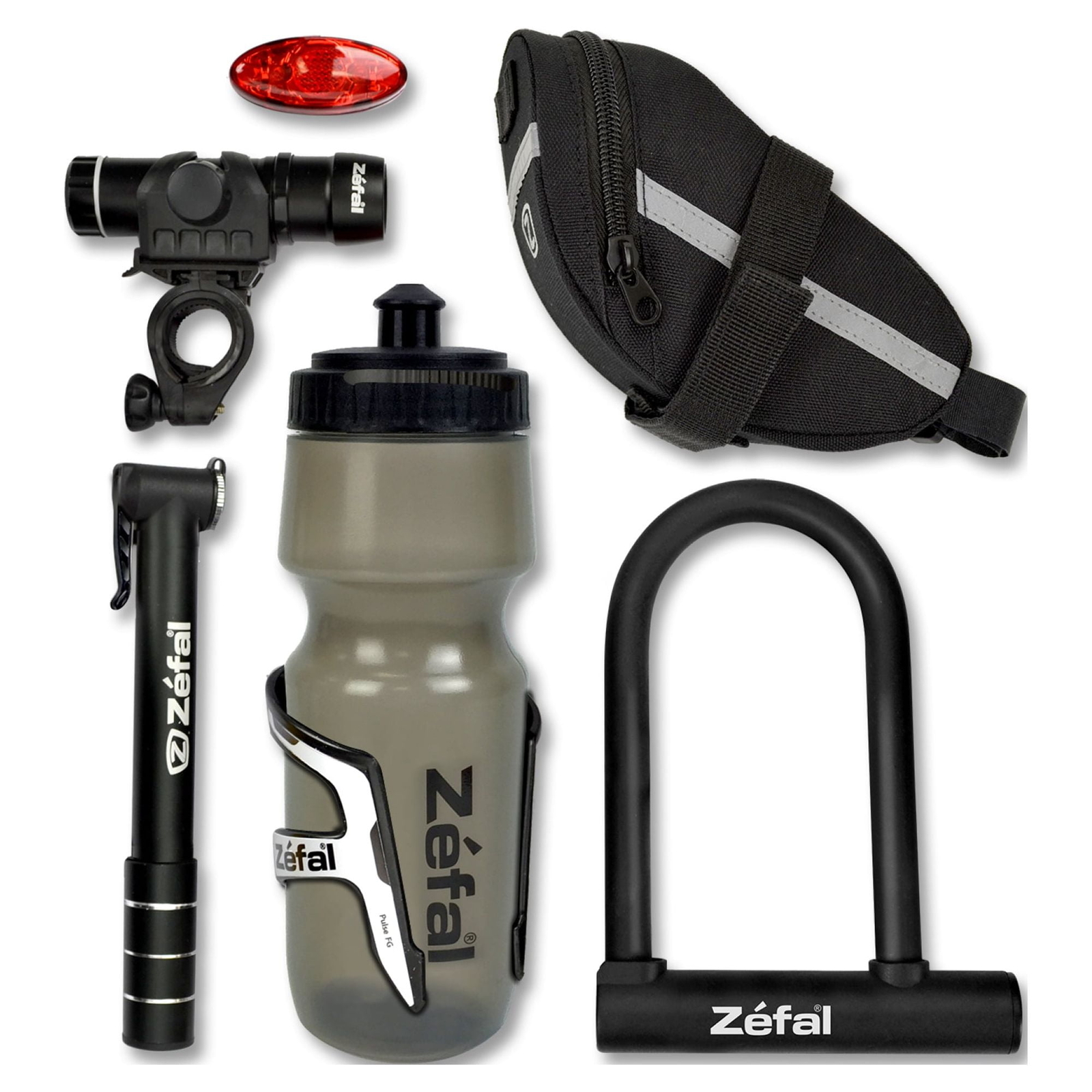 Zefal Premium Bike Accessories 7-Piece Set (Bag, Lock, Water Bottle + Cage,PT