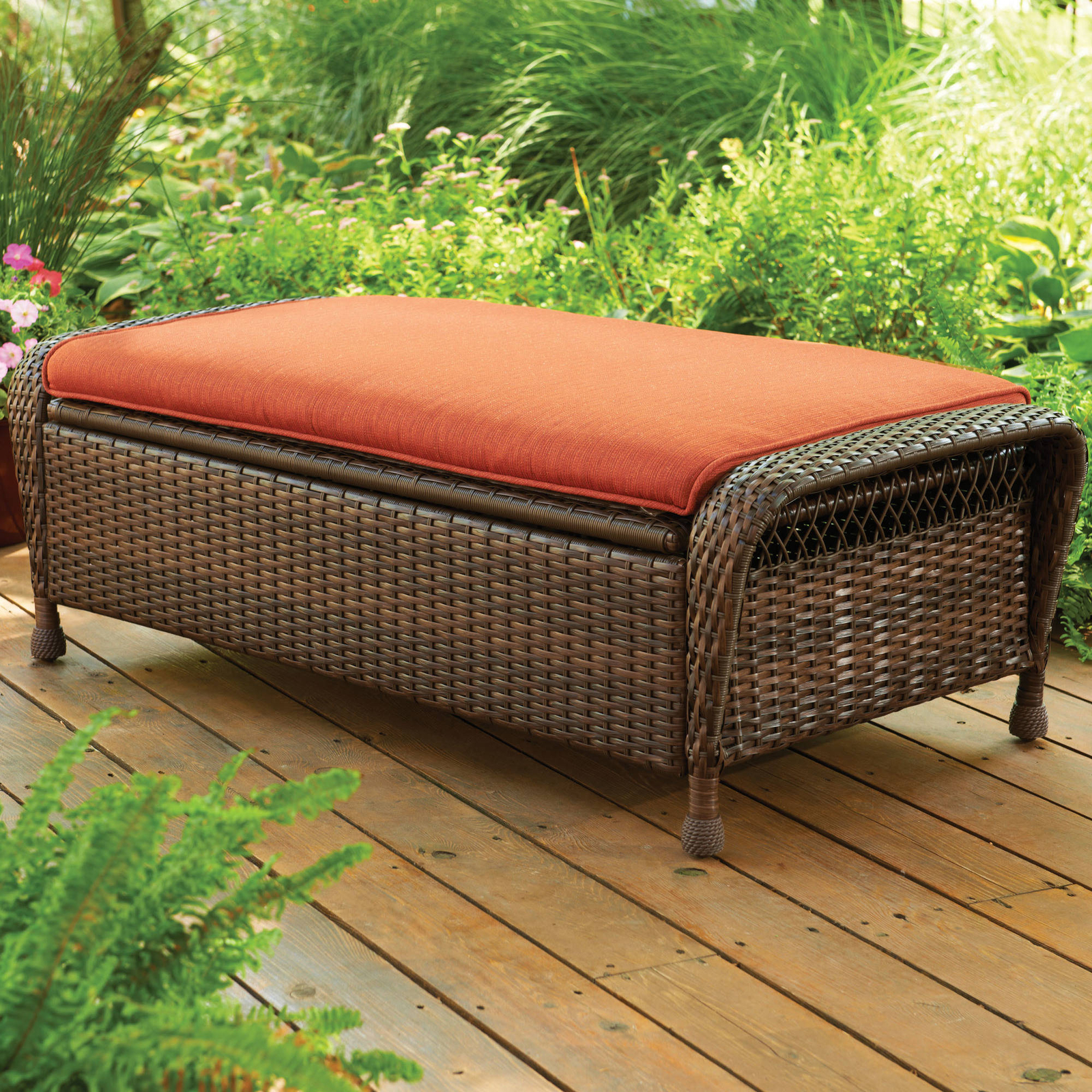 Outdoor Storage Bench Patio Deck Box Wicker Cushioned Chair Brown Rust